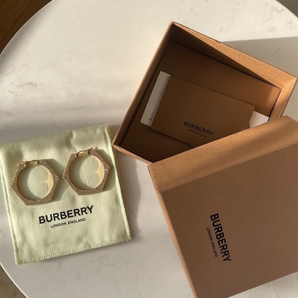 Nwt BURBERRY Gold-Plated and Crystal Nut Hoop Earrings - Picture 1 of 5